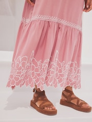 Pink/White Embroidered Strappy Midaxi Summer Dress - Image 5 of 7