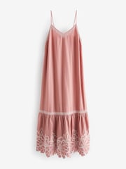 Pink/White Embroidered Strappy Midaxi Summer Dress - Image 6 of 7