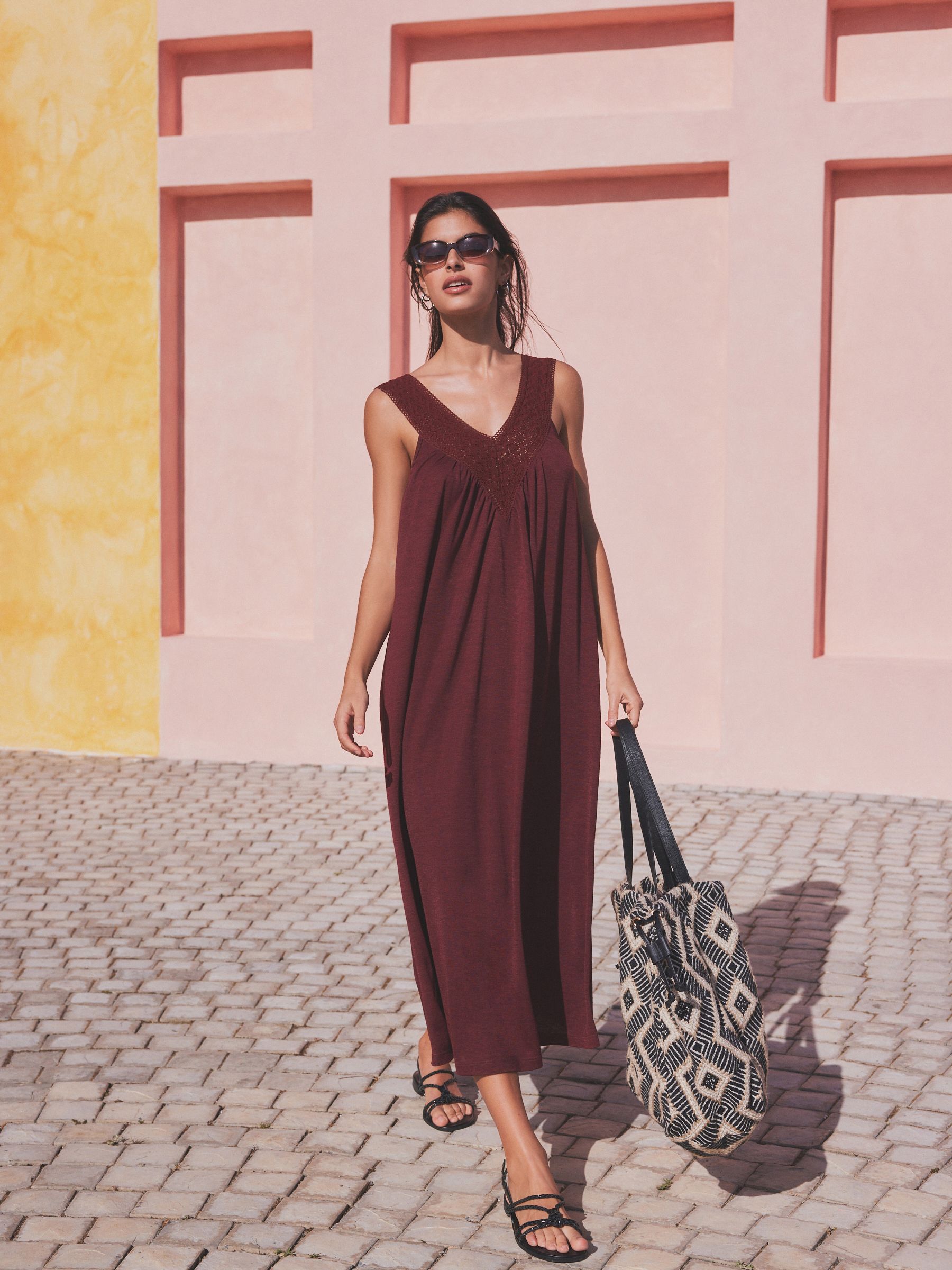 Buy Berry Red Crochet Detail Jersey Summer Dress from Next Luxembourg