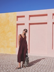 Berry Red Crochet Detail Jersey Summer Dress - Image 3 of 7