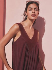 Berry Red Crochet Detail Jersey Summer Dress - Image 4 of 7