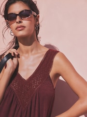 Berry Red Crochet Detail Jersey Summer Dress - Image 5 of 7