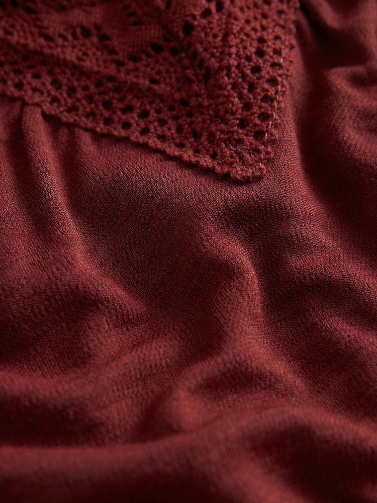 Berry Red Crochet Detail Jersey Summer Dress - Image 7 of 7