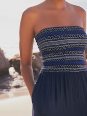 Navy Blue Multiway Halter-Tie Bandeau Wide Leg Jumpsuit - Image 3 of 5
