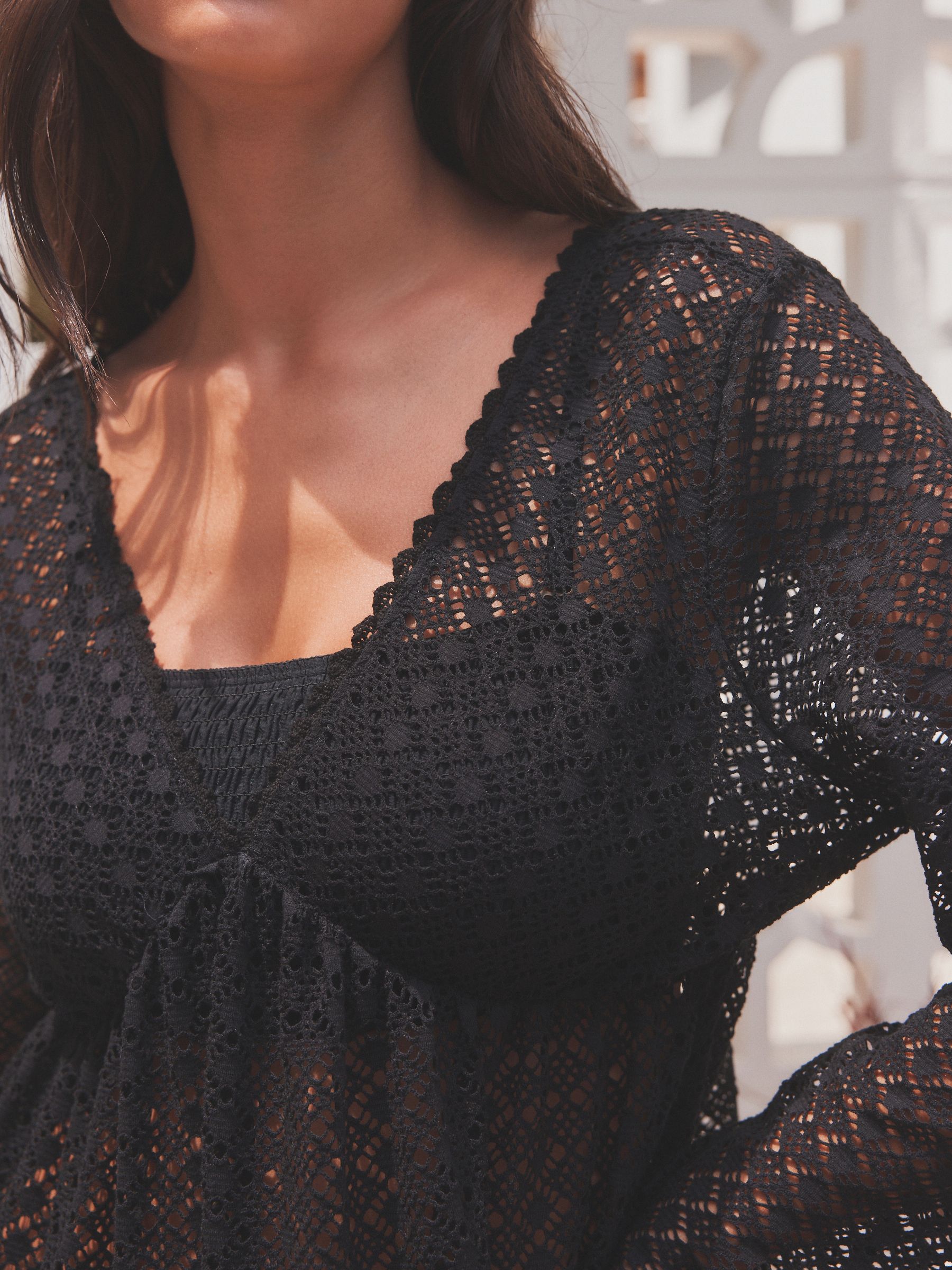 Buy Black Crochet Lace Beach Cover-Up Kaftan from Next