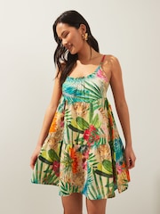 Tropical Mini Tiered Summer 100% Cotton Dress - Image 1 of 3