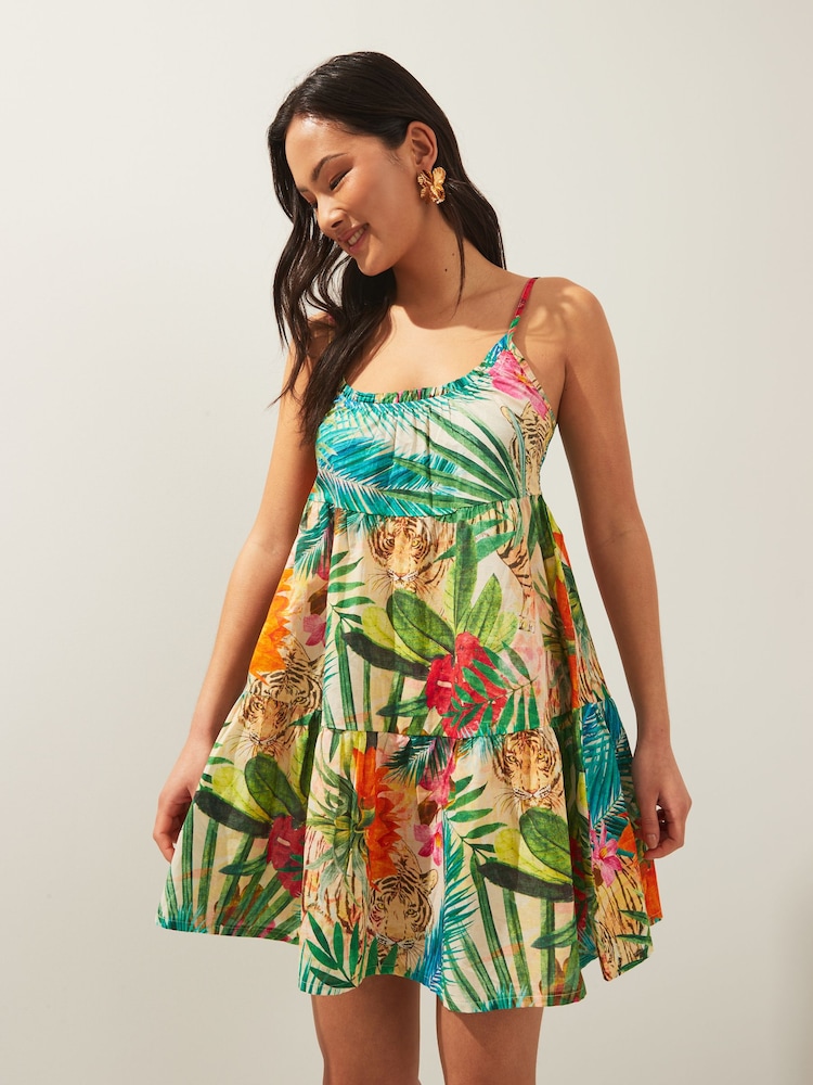 Tropical Mini Tiered Summer 100% Cotton Dress - Image 1 of 3