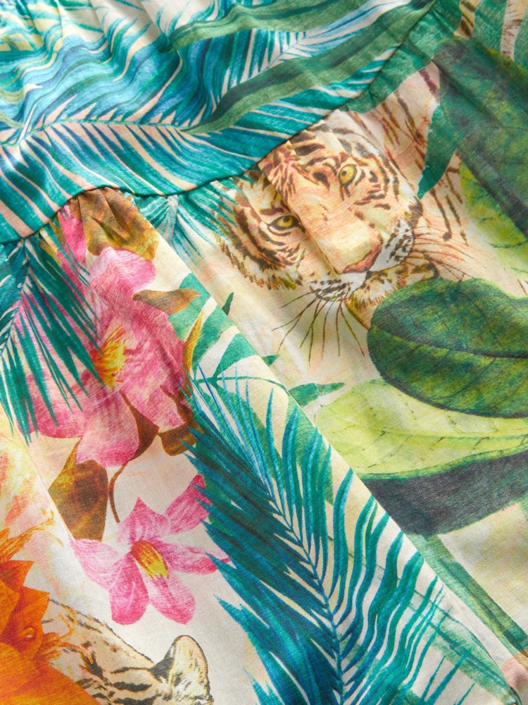 Tropical Mini Tiered Summer 100% Cotton Dress - Image 3 of 3