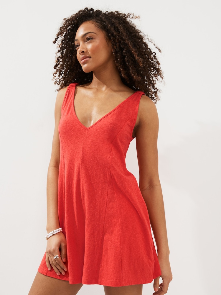 Red V-Neck Jersey Romper 100% Cotton Rich Playsuit - Image 1 of 6