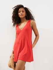 Red V-Neck Jersey Romper 100% Cotton Rich Playsuit - Image 2 of 6