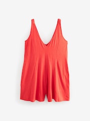 Red V-Neck Jersey Romper 100% Cotton Rich Playsuit - Image 6 of 6