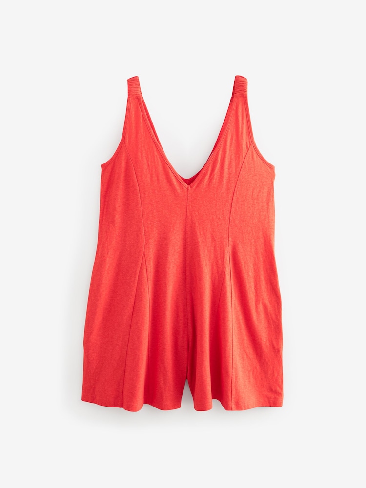 Red V-Neck Jersey Romper 100% Cotton Rich Playsuit - Image 6 of 6