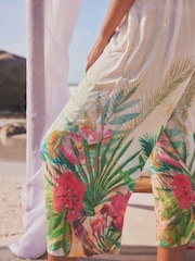 Cream/Green Tropical Off Shoulder Wide Leg Jumpsuit - Image 4 of 6