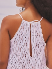 White Jersey Crochet Maxi Summer Cover-up Dress - Image 4 of 8