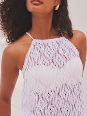 White Jersey Crochet Maxi Summer Cover-up Dress - Image 6 of 8