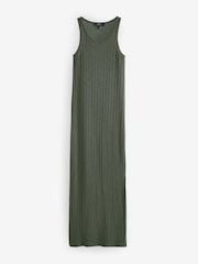 Khaki Green Jersey Ribbed Bodycon Summer Dress - Image 6 of 7