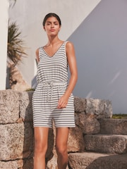 Cream/Navy Stripe Jersey V-Neck Playsuit - Image 3 of 8