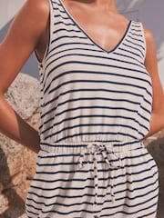 Cream/Navy Stripe Jersey V-Neck Playsuit - Image 5 of 8
