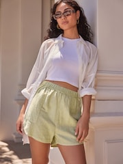 Khaki Green Easy Pull on Shorts - Image 1 of 6