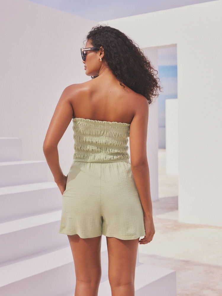 Sage Green Bandeau Shirred 100% Cotton Playsuit - Image 3 of 6