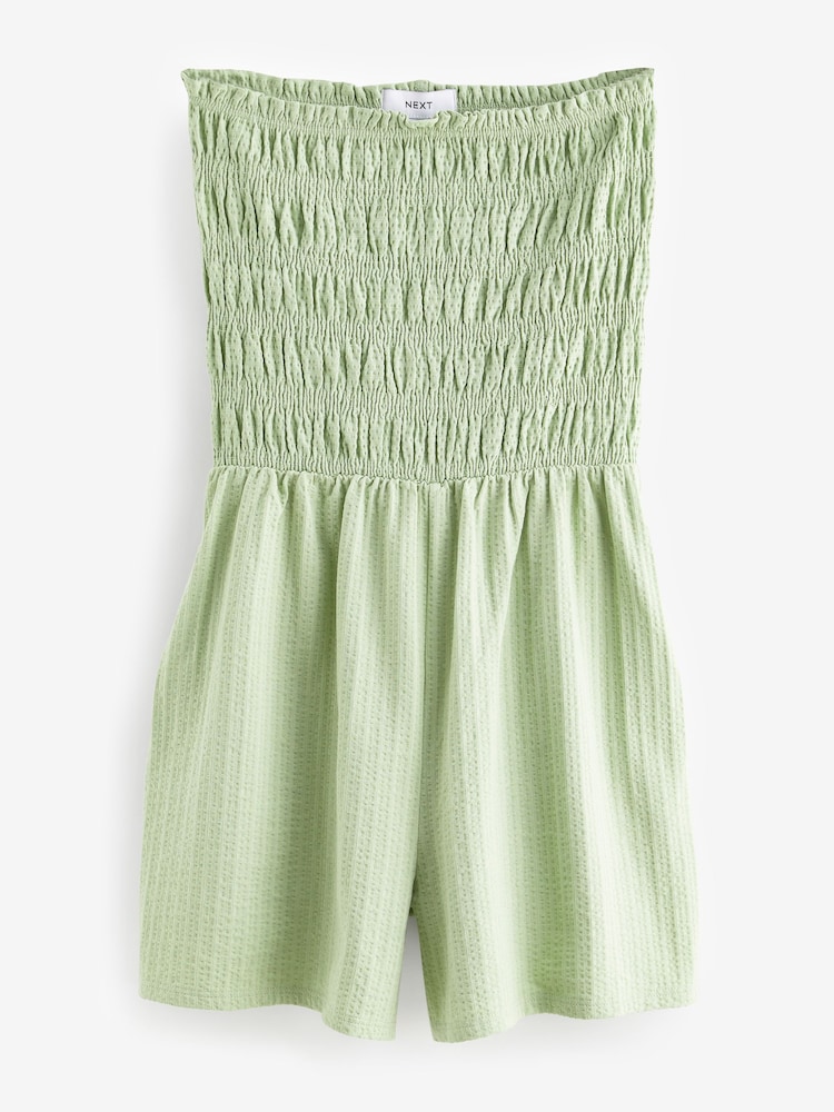 Sage Green Bandeau Shirred 100% Cotton Playsuit - Image 5 of 6
