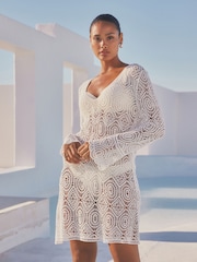 White 100% Cotton Crochet Cover-Up - Image 1 of 7