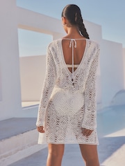 White 100% Cotton Crochet Cover-Up - Image 3 of 7