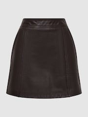 Reiss Chocolate Edie Leather High Rise Mini Skirt - Image 2 of 5