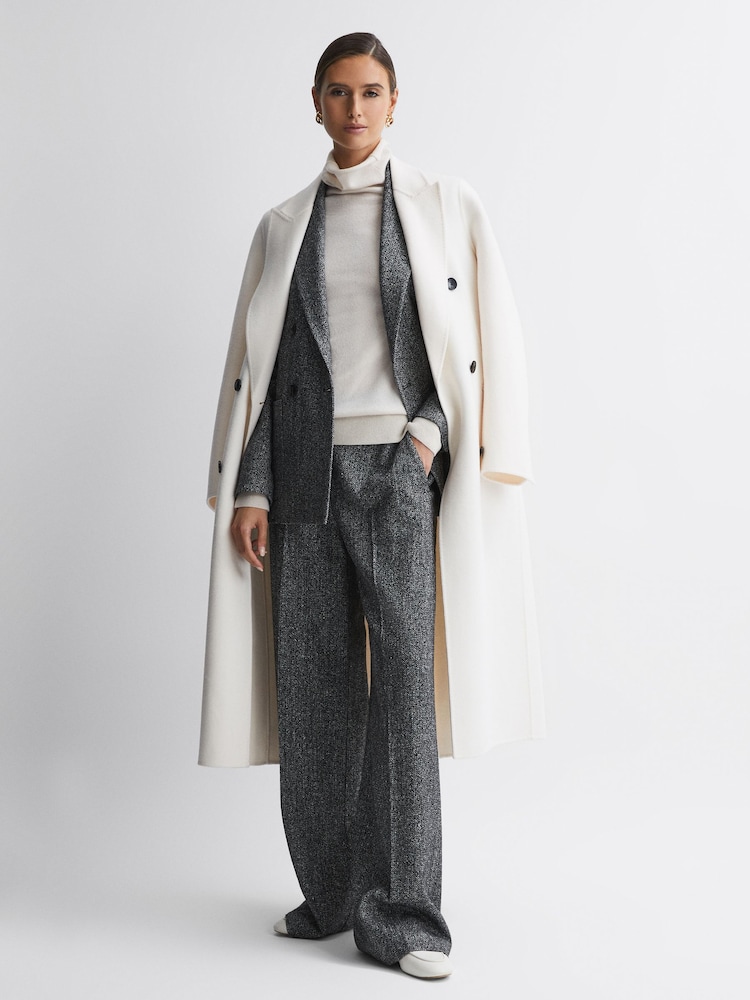 Reiss Grey Luella Wide Leg Textured Suit Trousers - Image 1 of 4