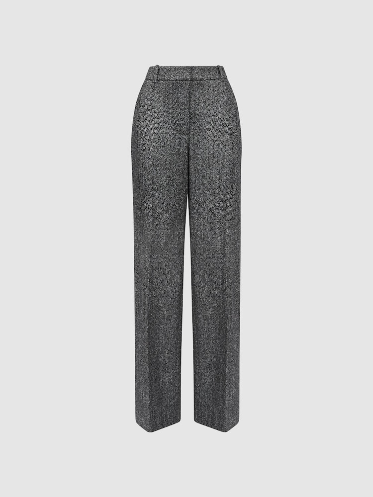 Reiss Grey Luella Wide Leg Textured Suit Trousers - Image 2 of 4