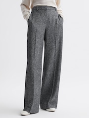 Reiss Grey Luella Wide Leg Textured Suit Trousers - Image 3 of 4