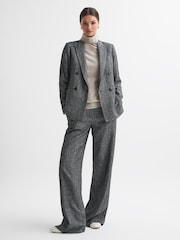 Reiss Grey Luella Relaxed Fit Textured Double Breasted Suit Blazer - Image 1 of 7