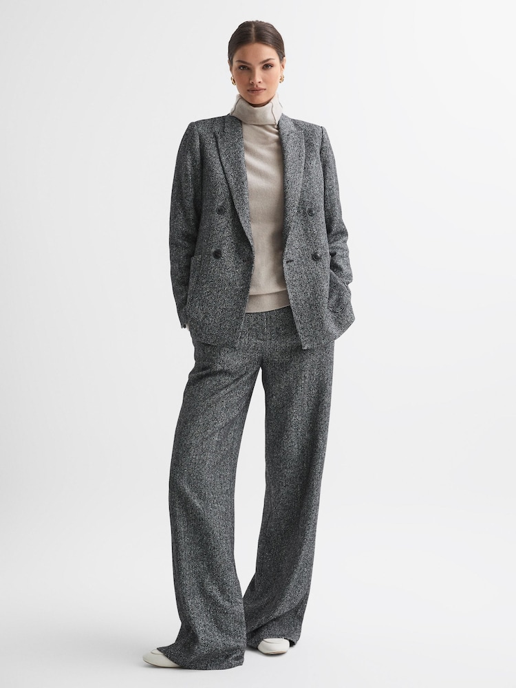 Reiss Grey Luella Relaxed Fit Textured Double Breasted Suit Blazer - Image 1 of 7