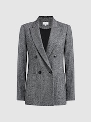 Reiss Grey Luella Relaxed Fit Textured Double Breasted Suit Blazer - Image 2 of 7