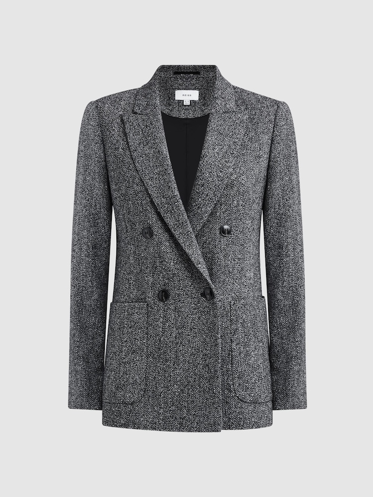 Reiss Grey Luella Relaxed Fit Textured Double Breasted Suit Blazer - Image 2 of 7