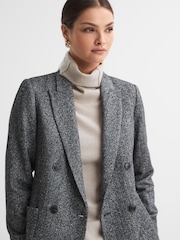 Reiss Grey Luella Relaxed Fit Textured Double Breasted Suit Blazer - Image 5 of 7