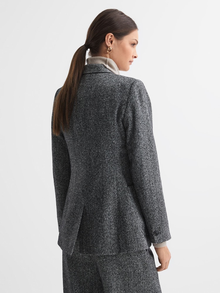 Reiss Grey Luella Relaxed Fit Textured Double Breasted Suit Blazer - Image 7 of 7