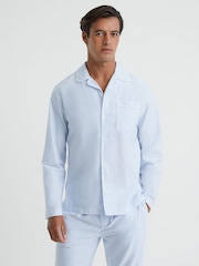 Reiss Blue/White Westley Striped Cotton Button-Through Pyjama Shirt - Image 1 of 5