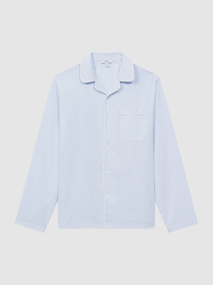 Reiss Blue/White Westley Striped Cotton Button-Through Pyjama Shirt - Image 2 of 5