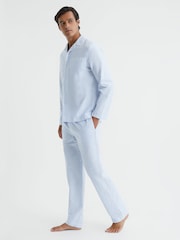 Reiss Blue/White Westley Striped Cotton Button-Through Pyjama Shirt - Image 3 of 5