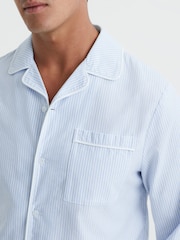 Reiss Blue/White Westley Striped Cotton Button-Through Pyjama Shirt - Image 4 of 5