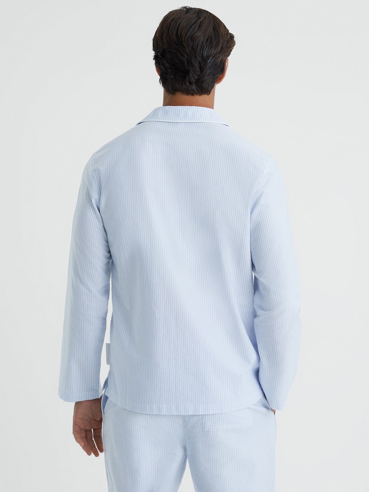 Reiss Blue/White Westley Striped Cotton Button-Through Pyjama Shirt - Image 5 of 5
