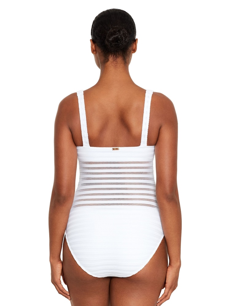 Lauren Ralph Lauren Ottoman Mesh Square Neck White Swimsuit - Image 2 of 5