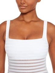 Lauren Ralph Lauren Ottoman Mesh Square Neck White Swimsuit - Image 4 of 5