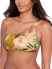 Lauren Ralph Lauren Gold Island Tropical Rattan Ring One Shoulder Bikini Top - Image 1 of 5