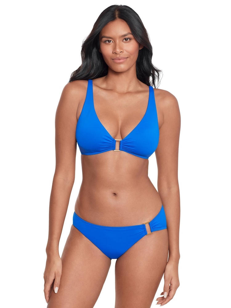 Lauren Ralph Lauren Blue Beach Club Solids Ring Front Halter Bikini Top - Image 1 of 5