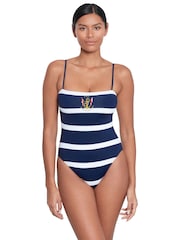 Lauren Ralph Lauren Blue Mariner Stripe Embroidered Square Neck Swimsuit - Image 1 of 5