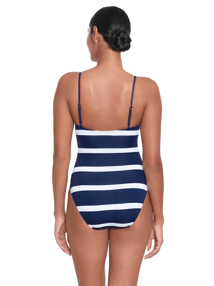 Lauren Ralph Lauren Blue Mariner Stripe Embroidered Square Neck Swimsuit - Image 2 of 5