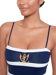 Lauren Ralph Lauren Blue Mariner Stripe Embroidered Square Neck Swimsuit - Image 4 of 5
