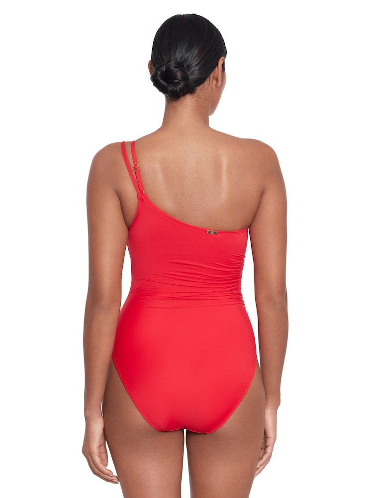 Lauren Ralph Lauren Red Beach Club Solids Double Strap One Shoulder Swimsuit - Image 2 of 5